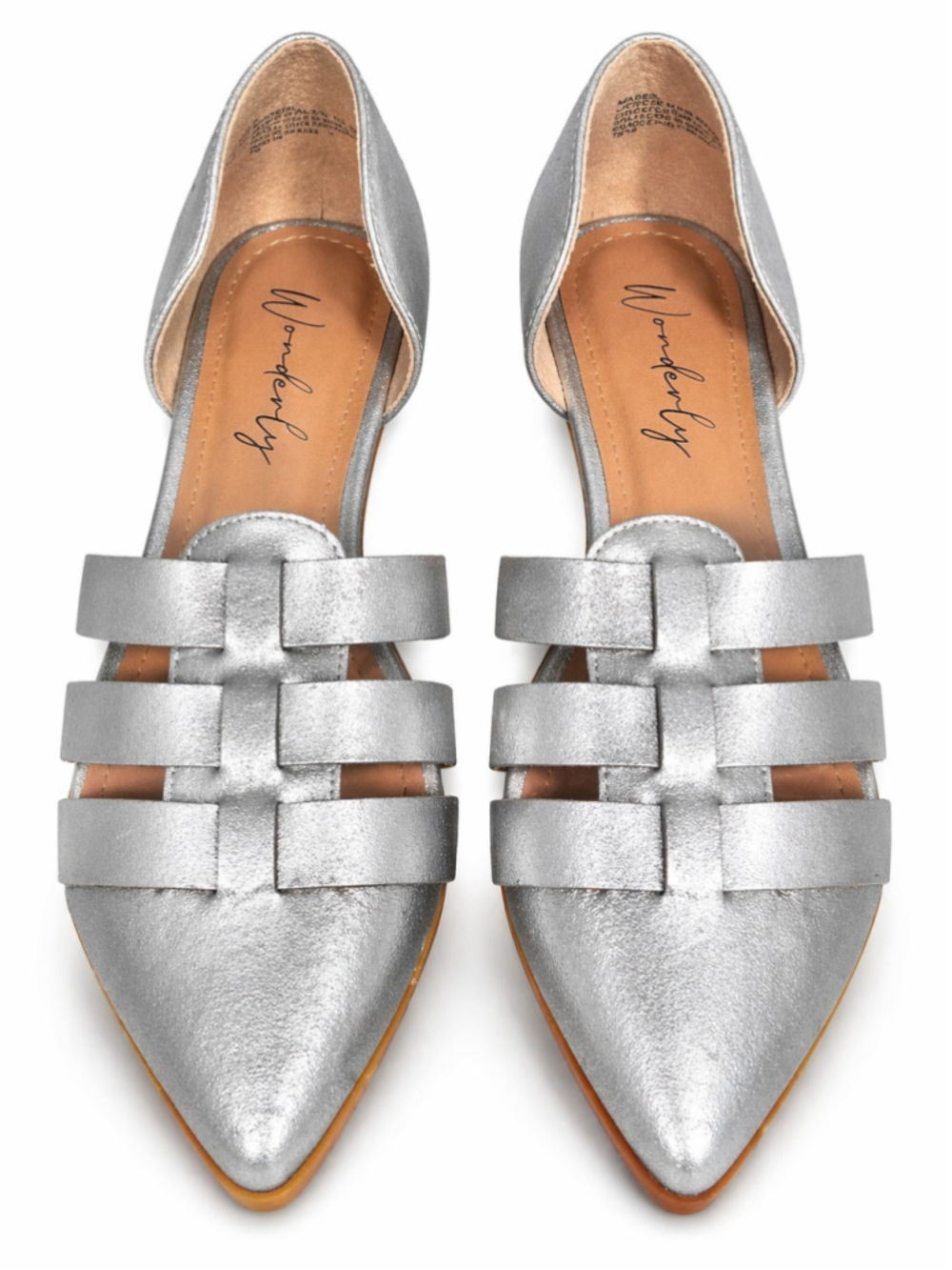 Wonderly Mabel Silver Strappy Flats Pointed Toe D’Orsay Slip On Shoes Sz 7M NWOB